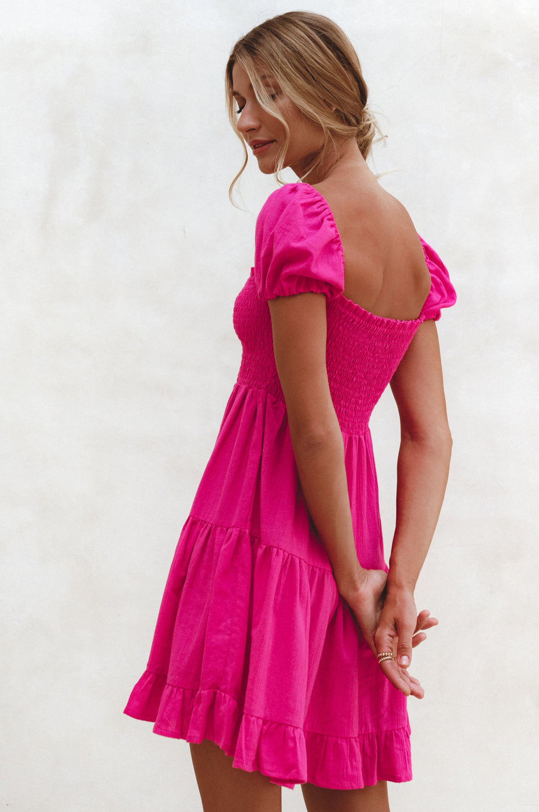 Catalina Smocked Linen Mini Dress by ELF