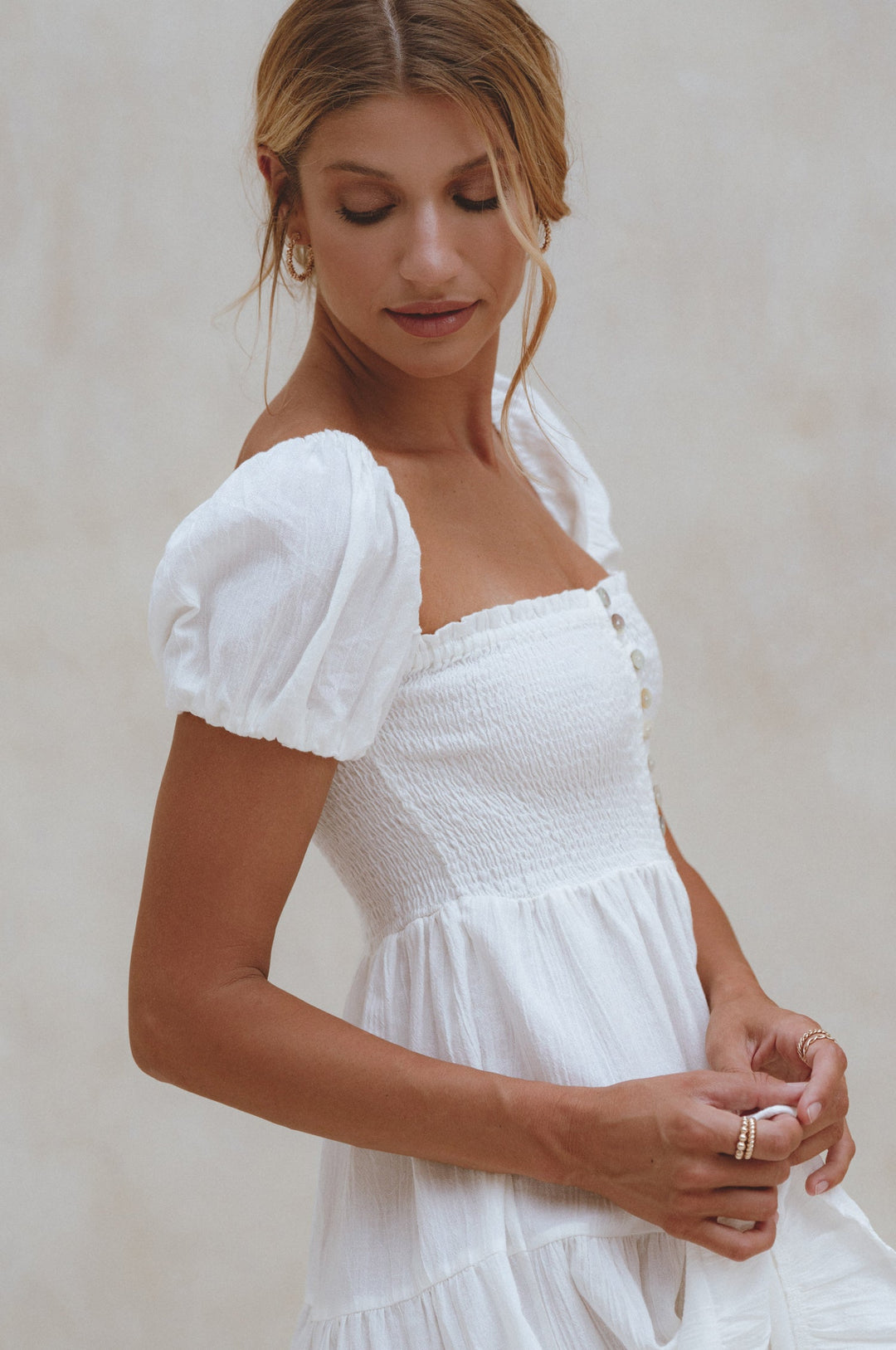 Catalina Smocked Linen Mini Dress by ELF