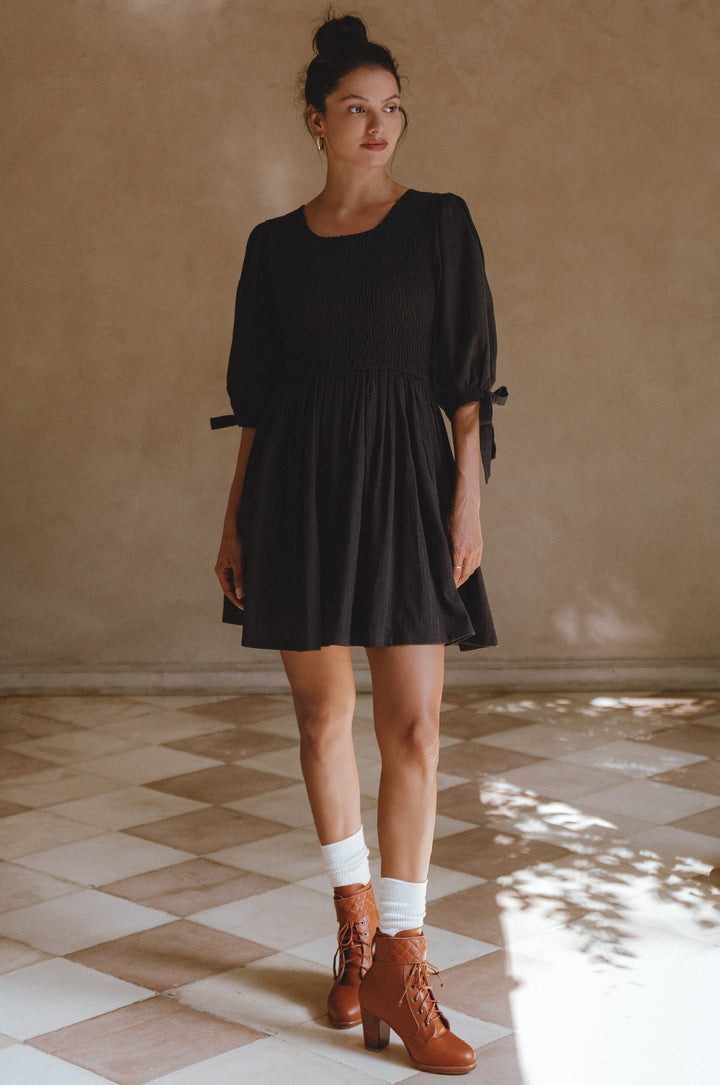 Jolie Puff Sleeve Linen Mini Dress by ELF