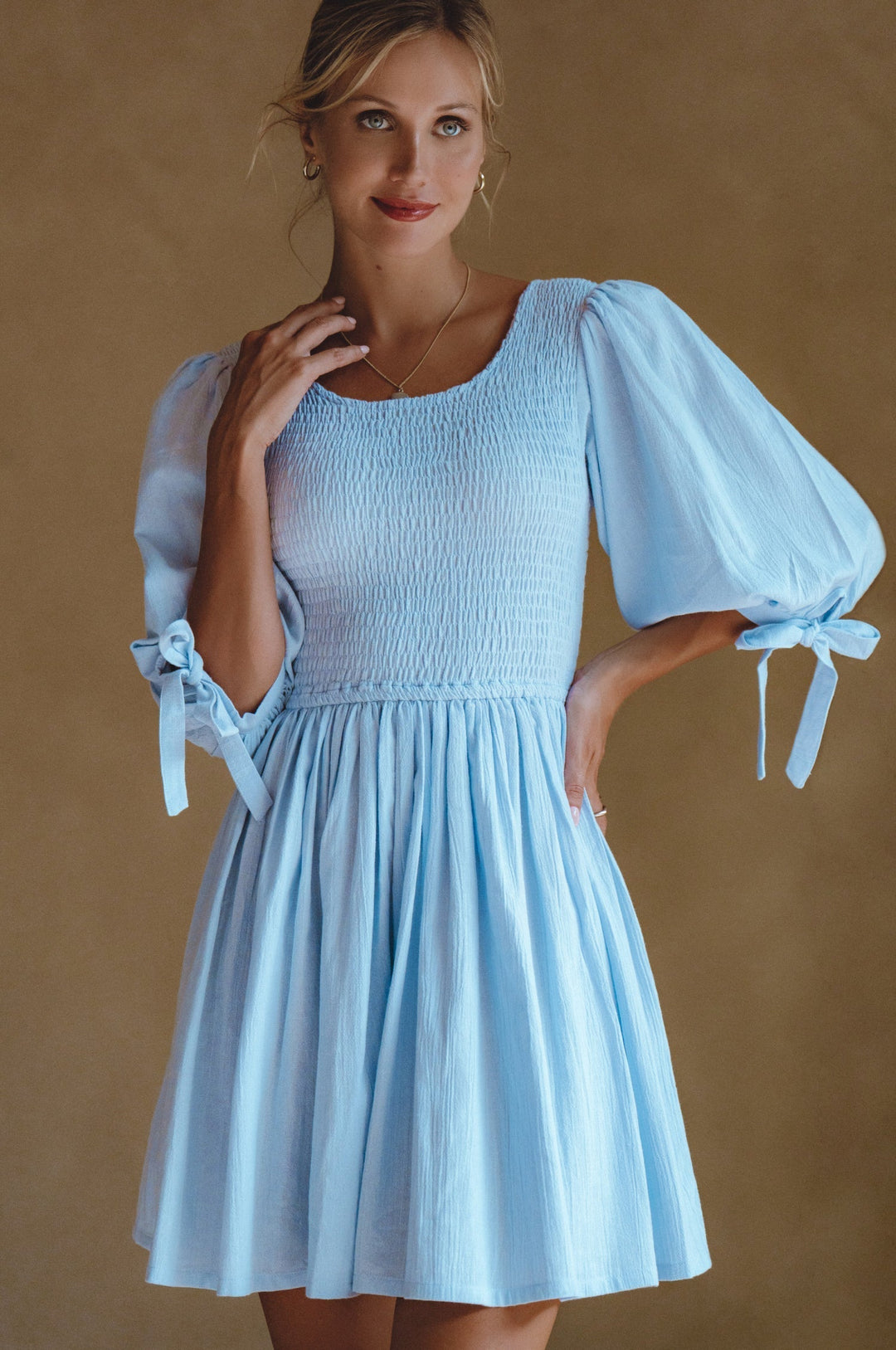 Jolie Puff Sleeve Linen Mini Dress by ELF