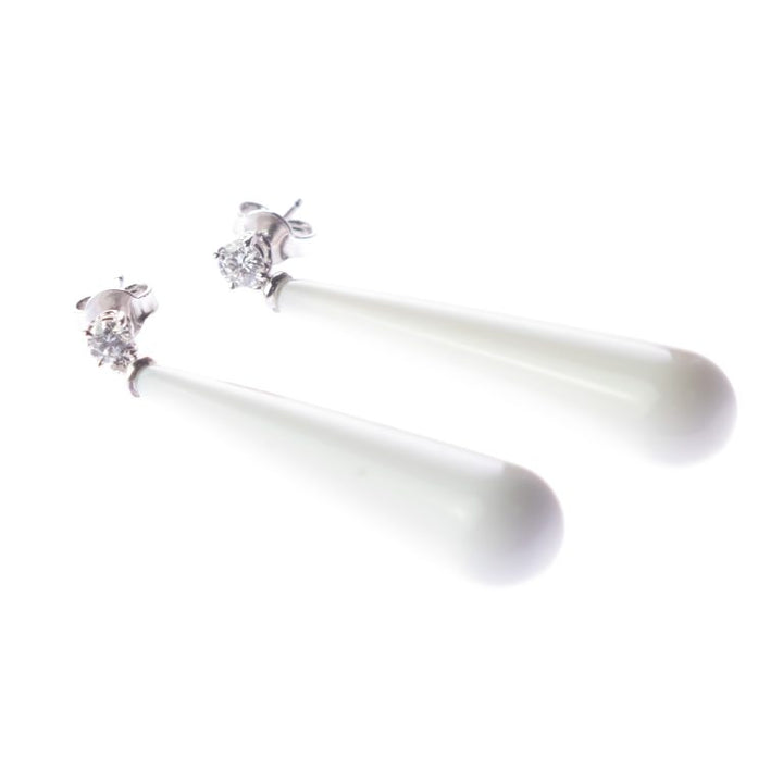 White Agate & Diamond Drop Earrings