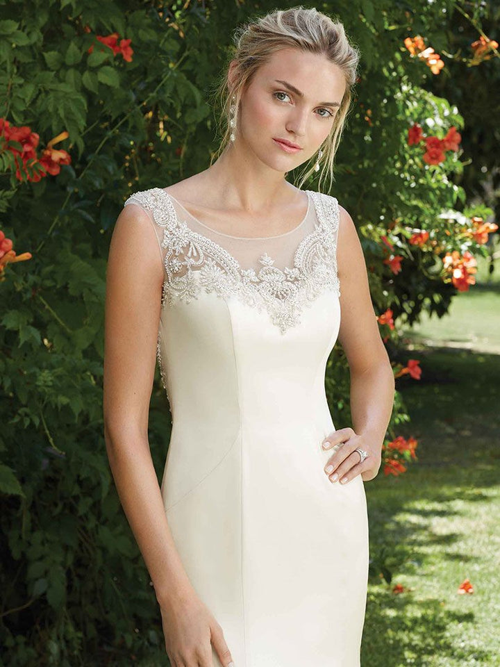 Silk Gown with Illusion Bateau Neckline Style 2284 Size 10