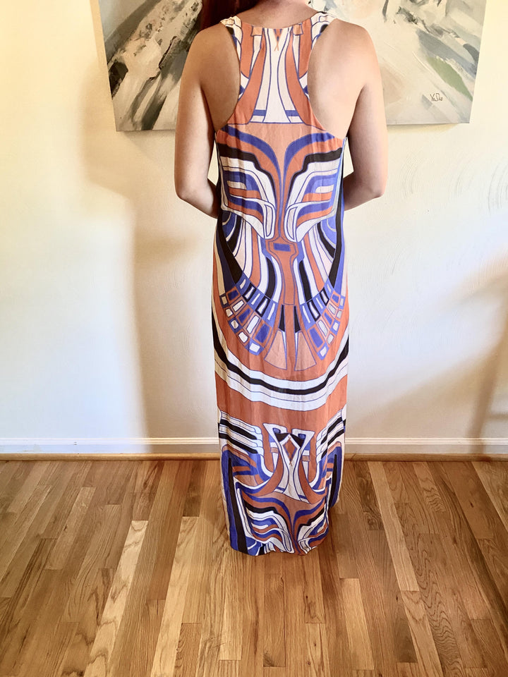 Nicole Miller Atelier Aztec Print Chiffon Maxi Dress