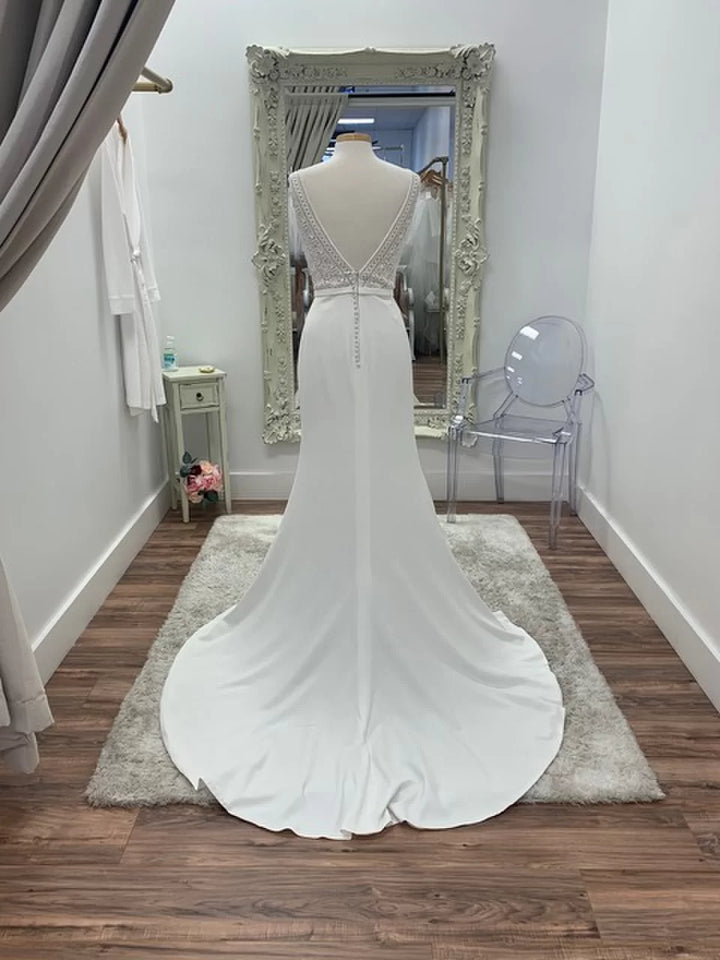 Crepe Fit-to-Flare Gown with Lace Bodice by Justin Alexander Style 11046 Size 14