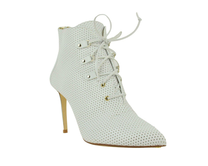 Francesco Russo White Perforated Leather Lace-Up Boot Size 10