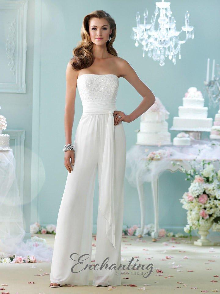 Strapless Chiffon Bridal Jumpsuit by Enchanting Size 14