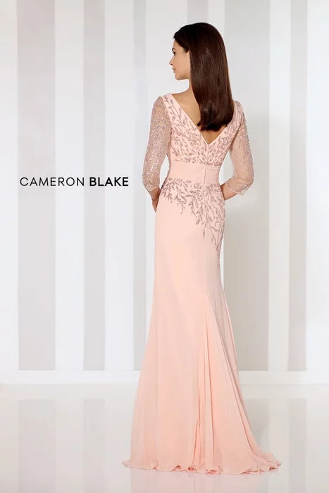 Cameron Blake Chiffon Dress with Three Quarter Length Sleeves Size 4 Style 116651