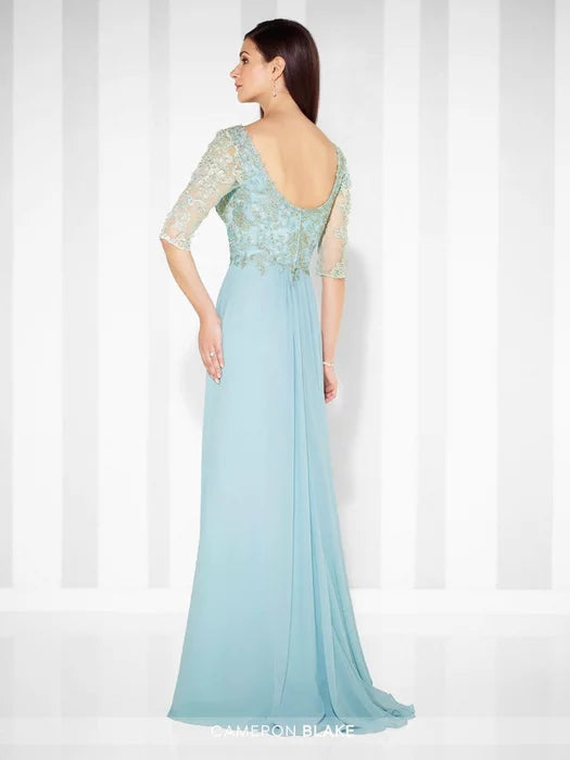Cameron Blake Chiffon Gown with Three Quarter Length Sleeves Size 20