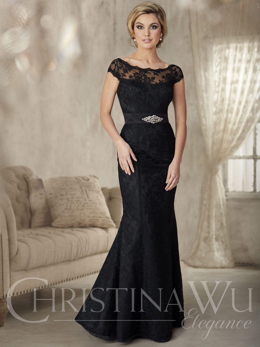 Christina Wu Lace Cap Sleeve Formal Dress Style 20228 Size 16