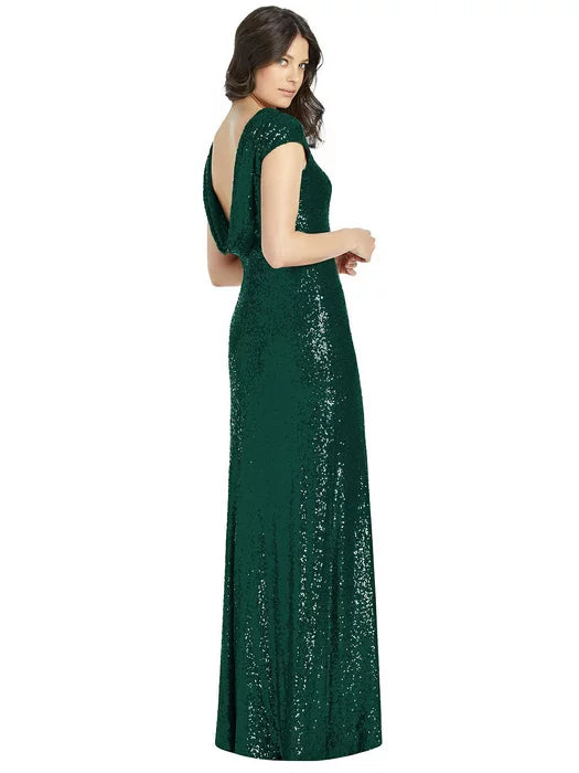 Cap Sleeve Cowl Back Sequin Dress by Dessy Style 3043 Size 10