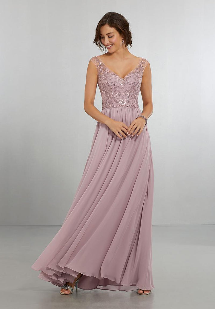 Chiffon Dress with Embroidered and Beaded Bodice by Mori Lee Style 21558 Size 14