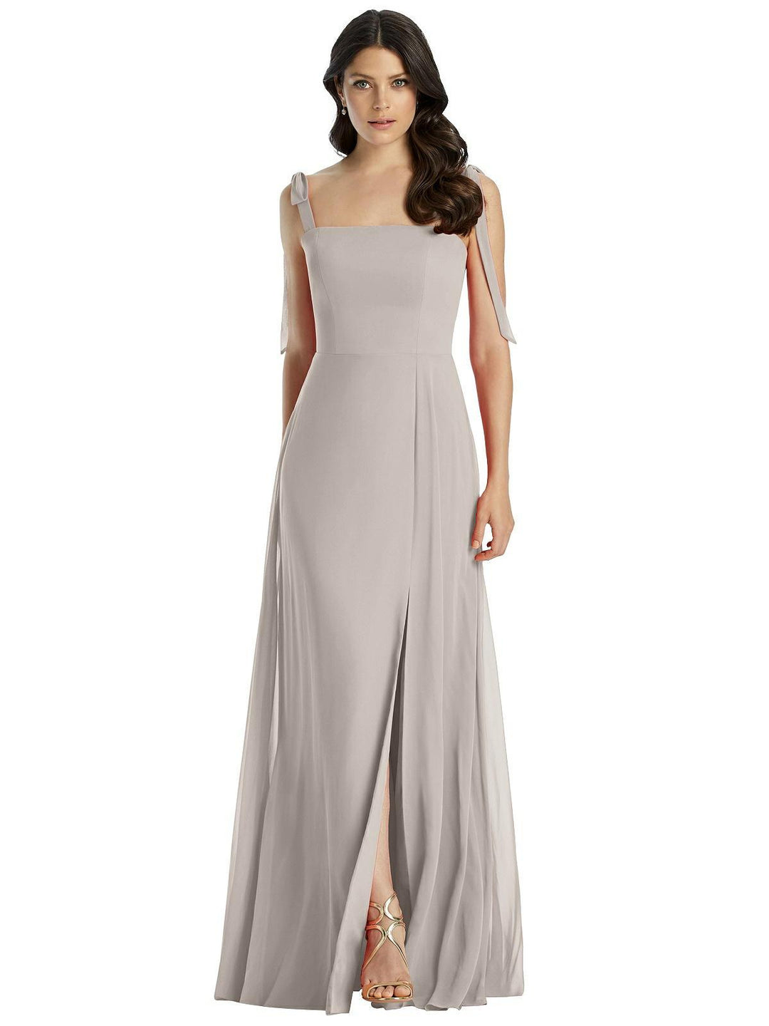 Tie Strap Chiffon Gown with Front Slit by Dessy Size 24