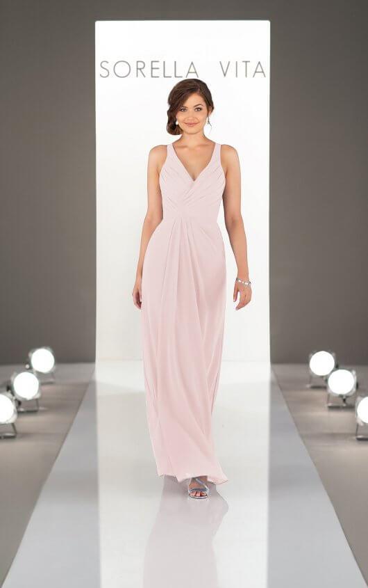 Ruched Chiffon Dress with V-Neck Style 9214 in Size 12