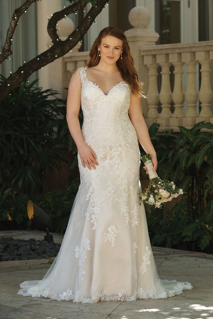 V-Neck Fit-to-Flare Gown Style 44054 by Sincerity Bridal Size 14