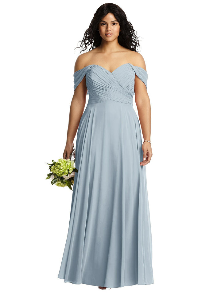 Off-the-Shoulder Draped Chiffon Maxi Dress by Dessy Style 4524 Size 14