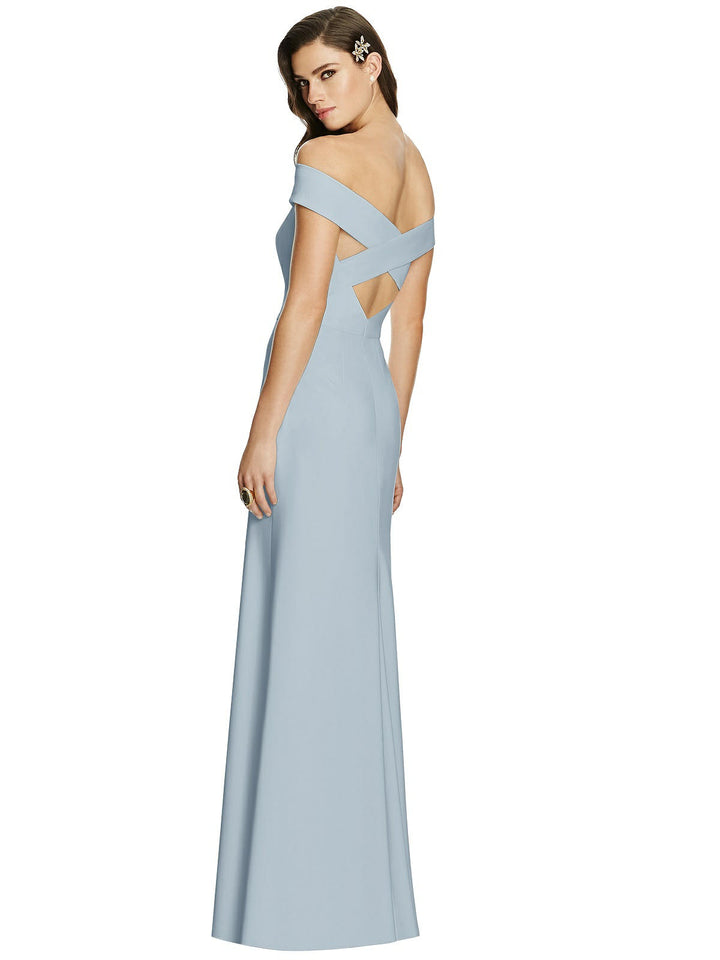 Off-the-Shoulder Straight Neck Dress with Criss Cross Back by Dessy Style 2987 Size 12