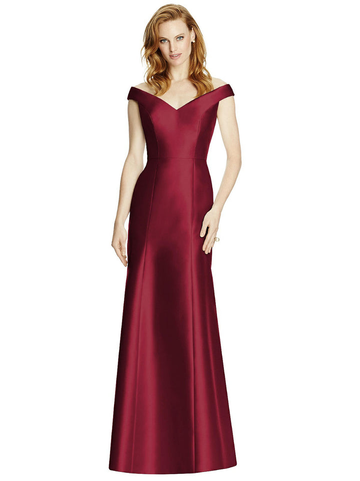Off-the-Shoulder V-Neck Satin Trumpet Gown by Dessy Style 4519 Size 12