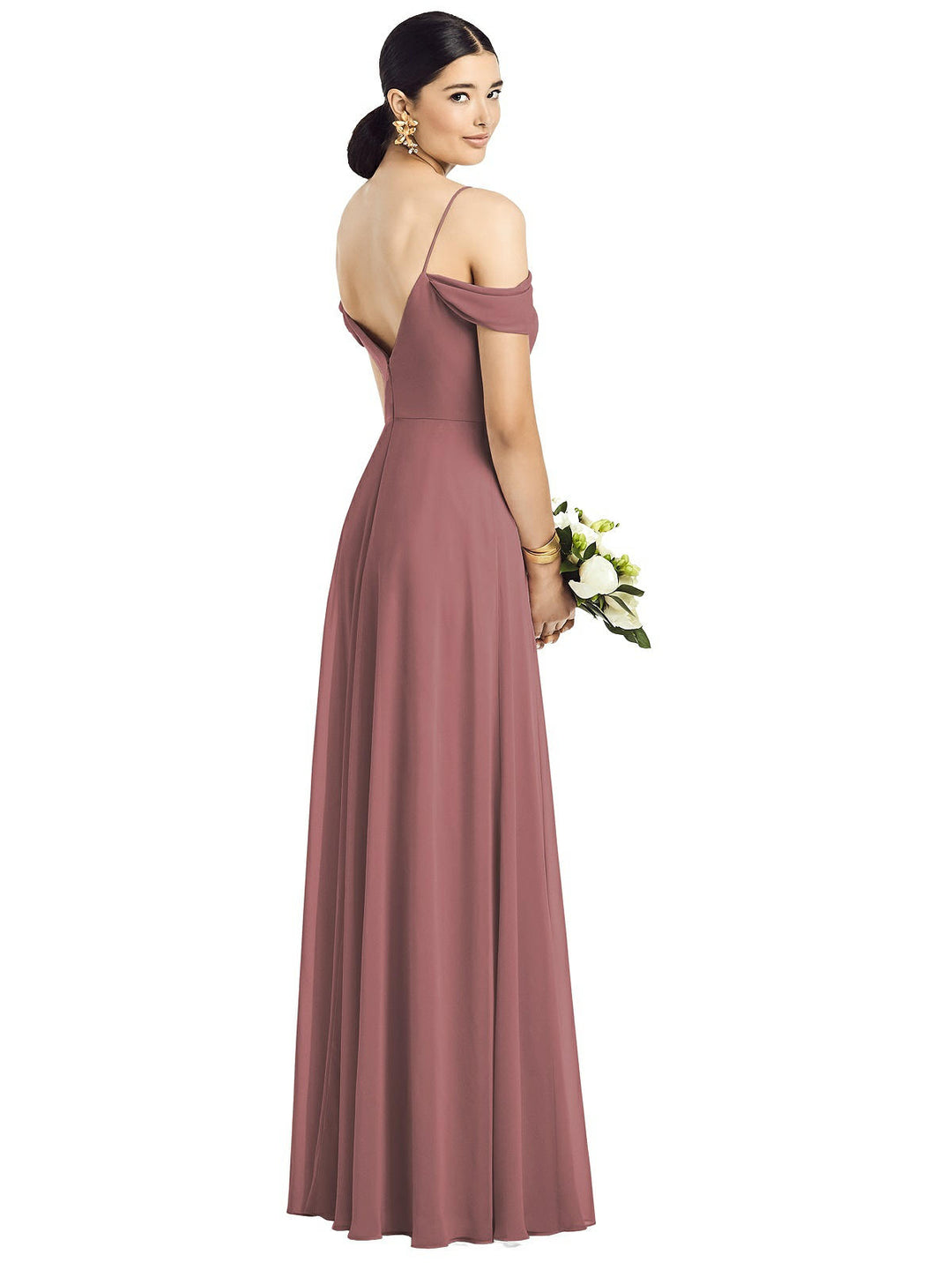 Cold-Shoulder V-Back Chiffon Maxi Dress by Dessy Style 1526 Size 12