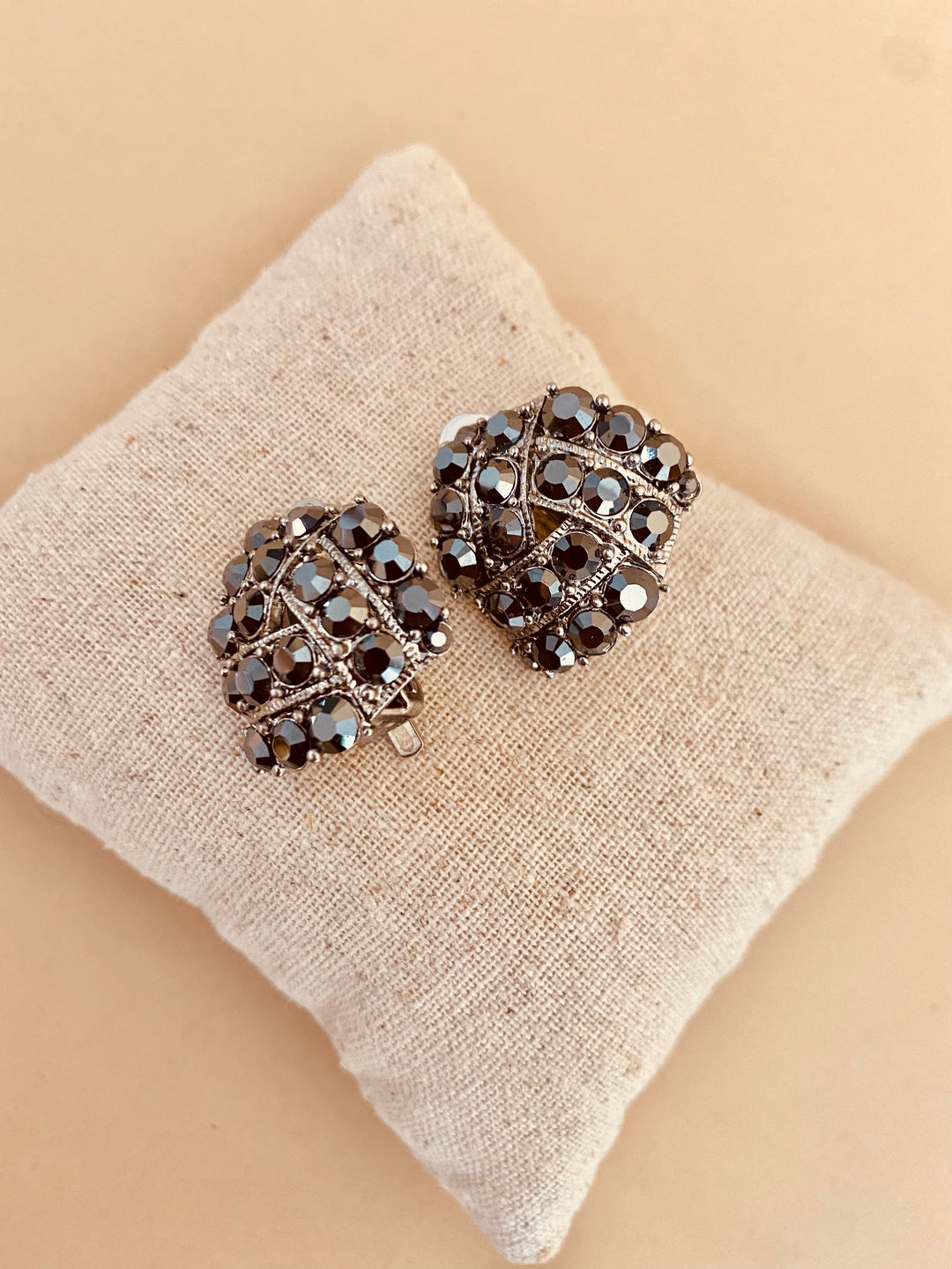 Black Hematite Clip Earrings