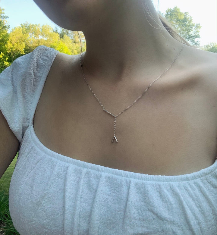 Crane Lariat Bolo Adjustable Triangle Diamond Necklace in Sterling Silver