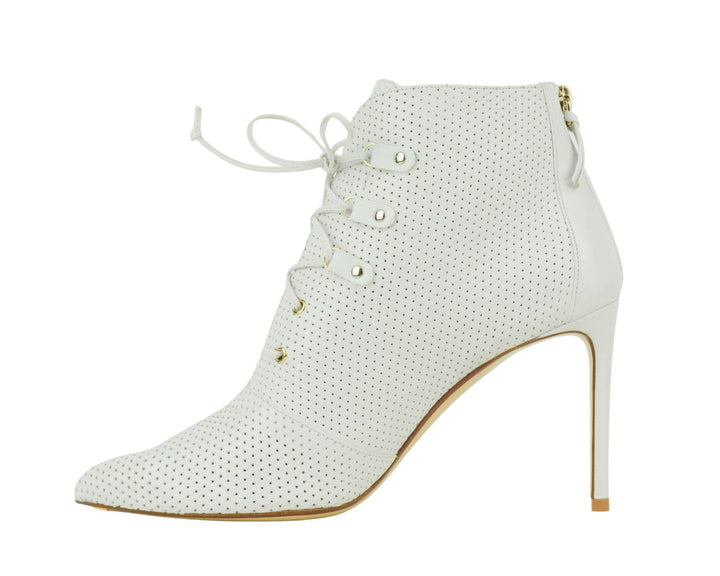 Francesco Russo White Perforated Leather Lace-Up Boot Size 10