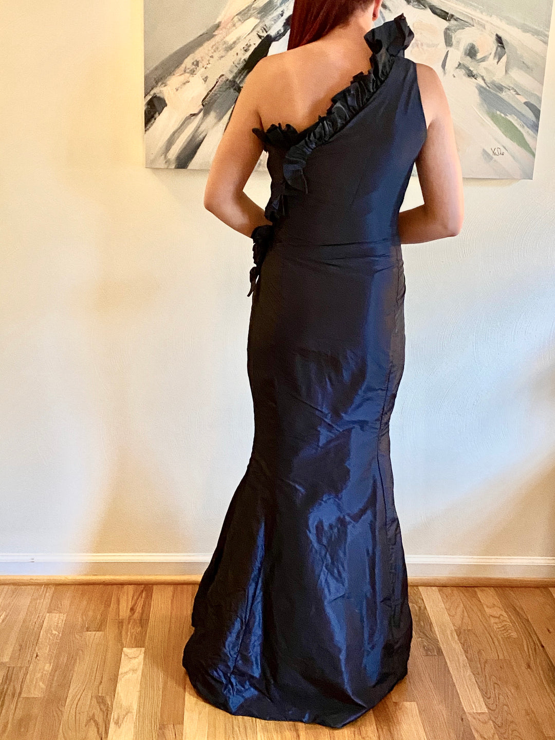 Custom Made Silk Taffeta One-Shoulder Fit-to-Flare Gown