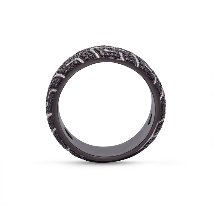 Pro Rider Black Rhodium Plated Sterling Silver Tire Tread Black Diamond Band Ring