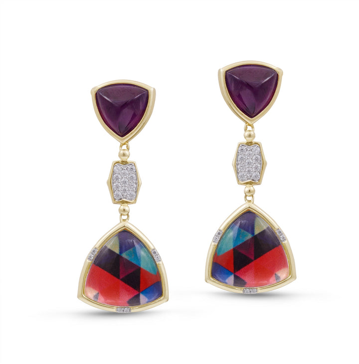 Love Me Not Amethyst Diamond Mosaic Earrings in 14K Yellow Gold Plated Sterling Silver