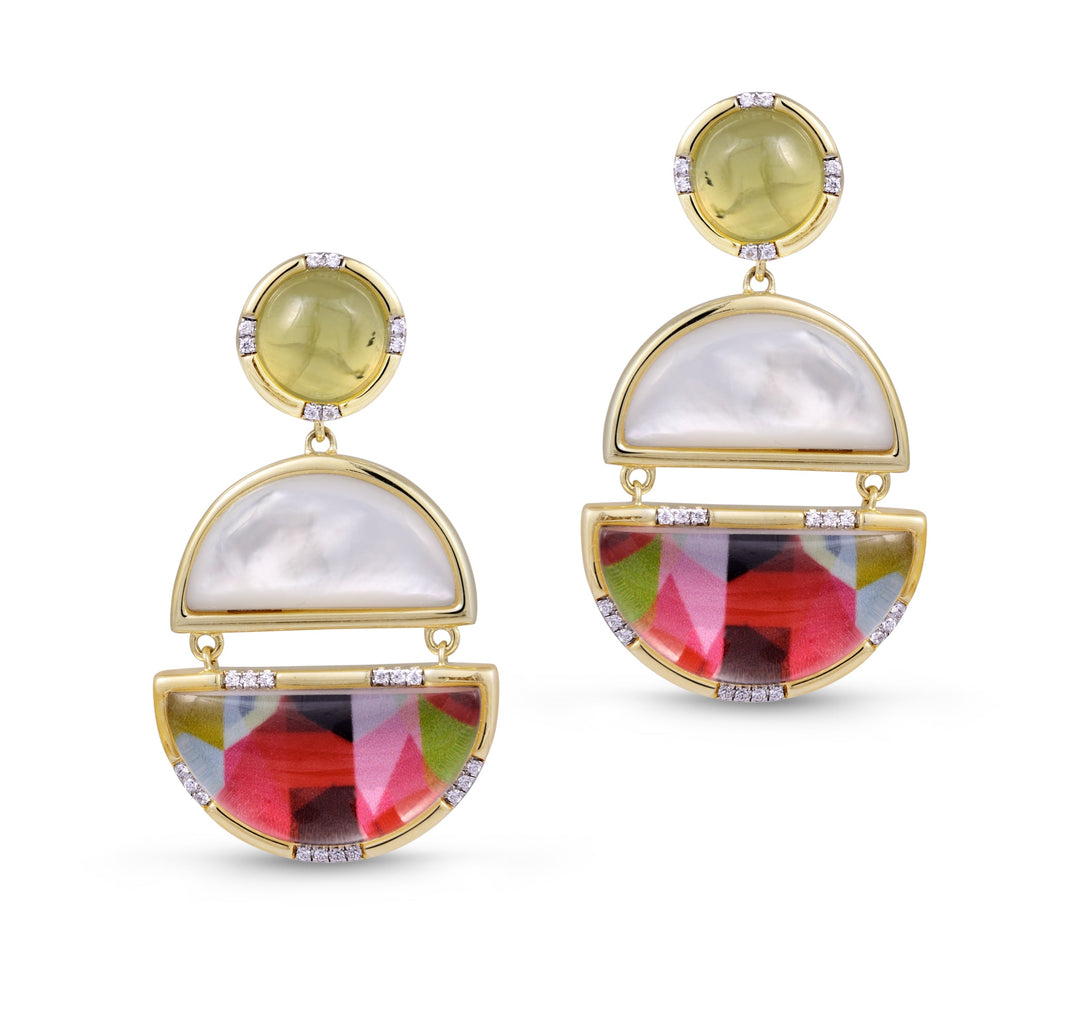 Envy Me Dangle Prehnite & Moonstone Diamond Earrings in 14K Yellow Gold Plated Sterling Silver