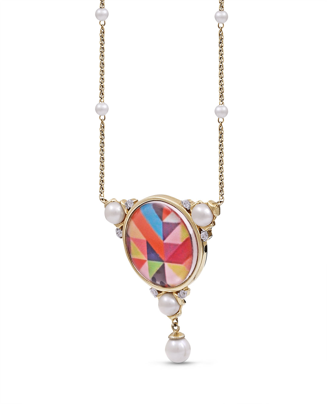 Pops of Passion Pearl & Diamond Mosaic Necklace in 14K Yellow Gold Plated Sterling Silver