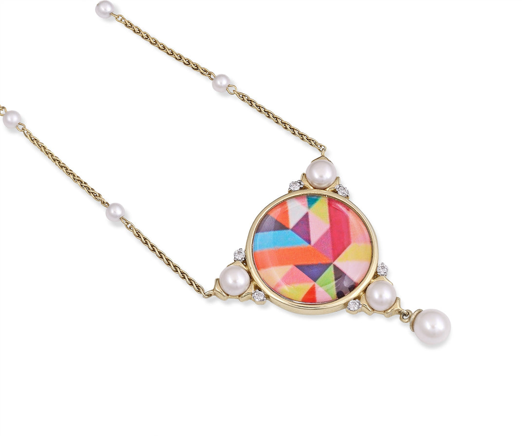Pops of Passion Pearl & Diamond Mosaic Necklace in 14K Yellow Gold Plated Sterling Silver
