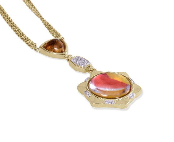 Girl on Fire Citrine & Diamond Mosaic Necklace in 14K Yellow Gold Plated Sterling Silver