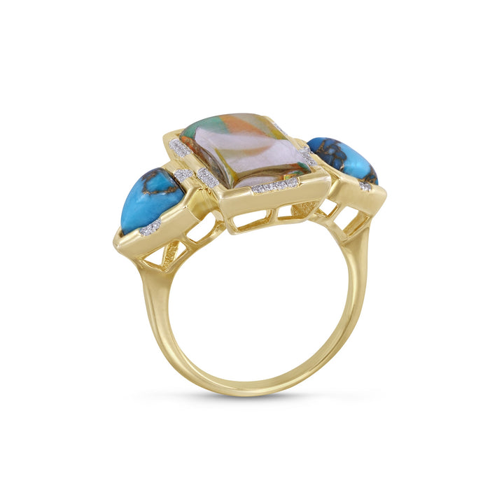 Wild & Free Diamond Mosaic Turquoise Ring in 14K Yellow Gold Plated Sterling Silver