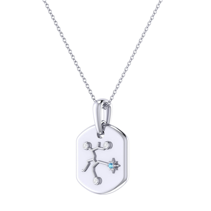 Sagittarius Archer Blue Topaz & Diamond Constellation Tag Pendant Necklace in Sterling Silver