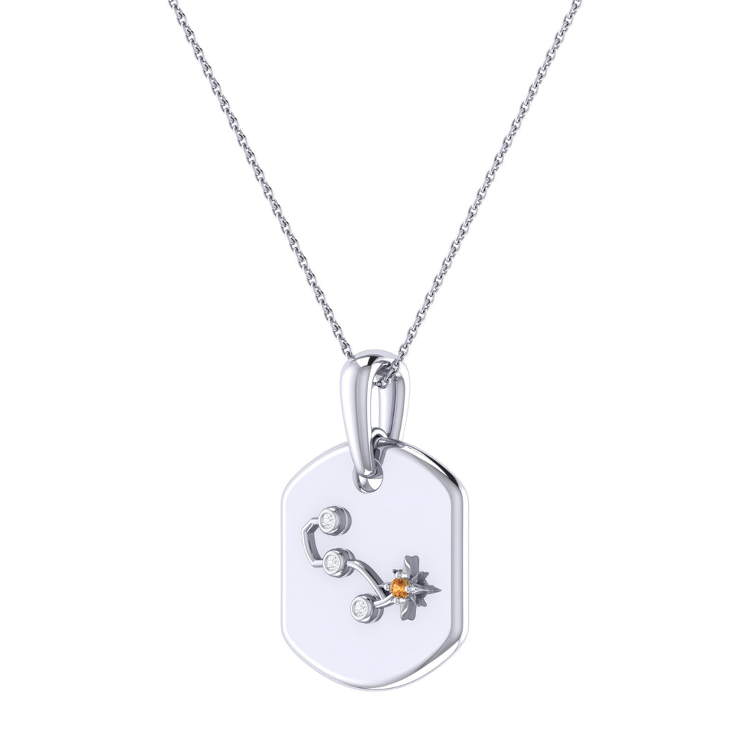 Scorpio Citrine & Diamond Constellation Tag Pendant Necklace in 14K White Gold