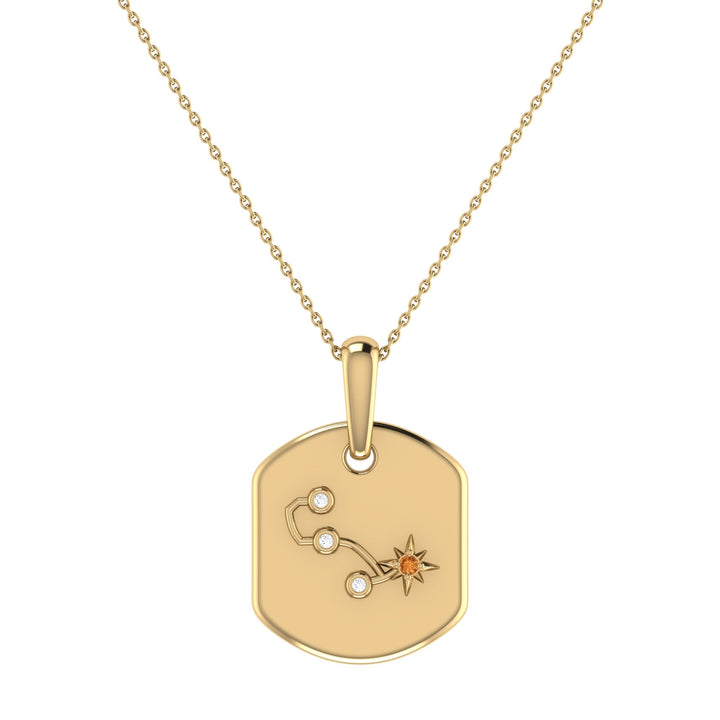 Scorpio Citrine & Diamond Constellation Tag Pendant Necklace in 14K Yellow Gold