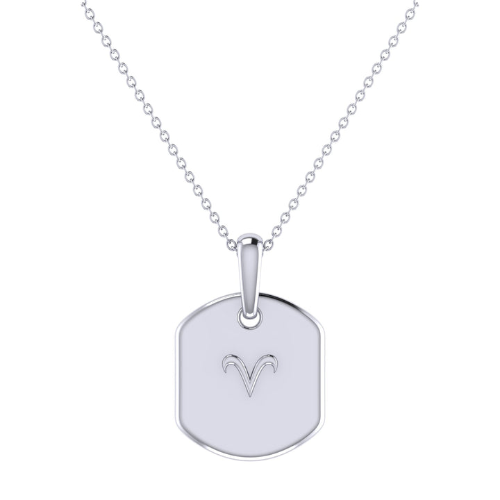 Aries Ram Diamond Constellation Tag Pendant Necklace in Sterling Silver
