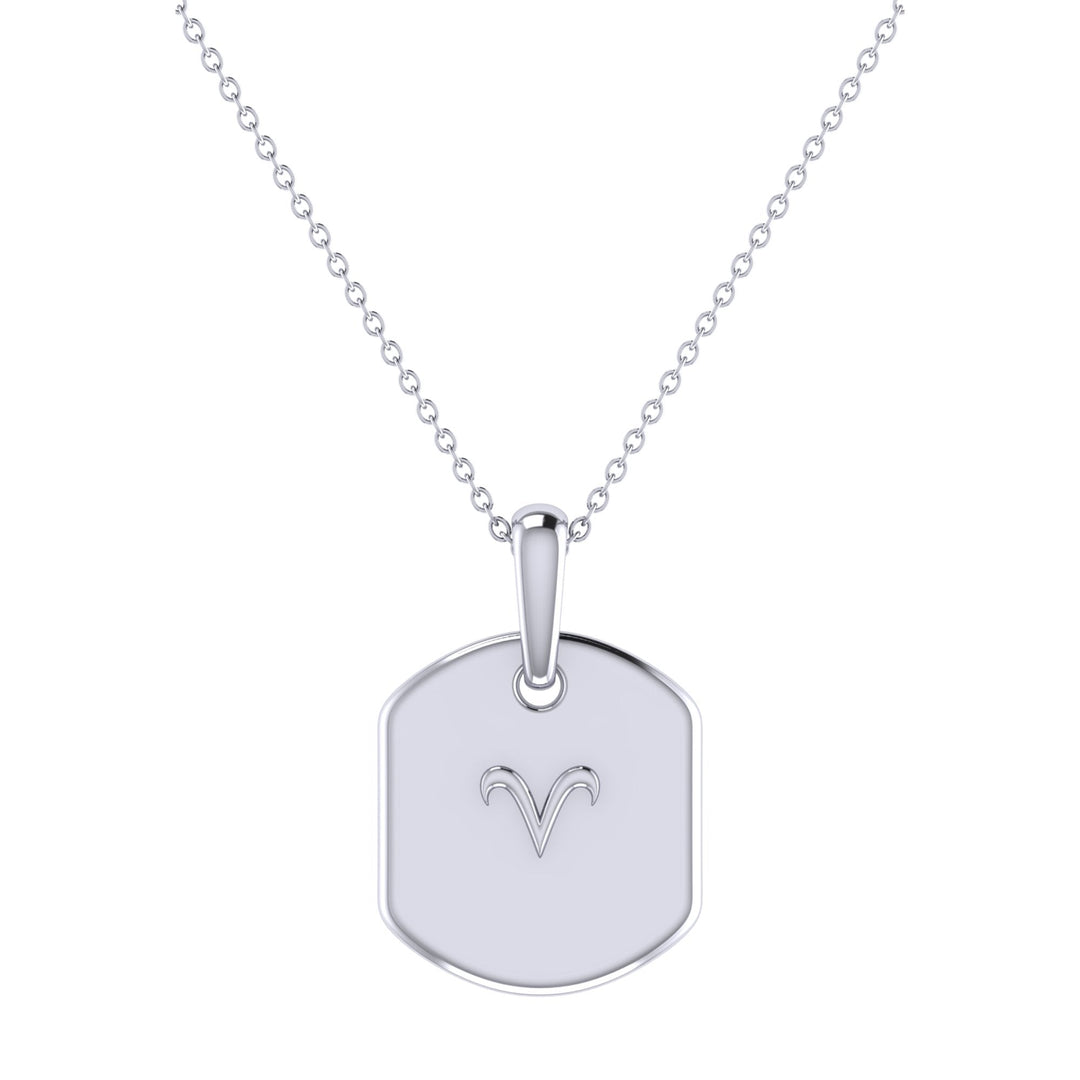 Aries Ram Diamond Constellation Tag Pendant Necklace in 14K White Gold