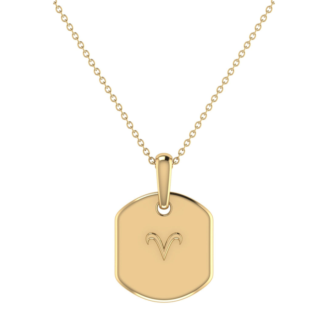 Aries Ram Diamond Constellation Tag Pendant Necklace in 14K Yellow Gold