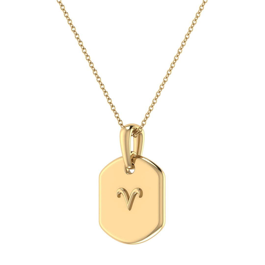Aries Ram Diamond Constellation Tag Pendant Necklace in 14K Yellow Gold Vermeil on Sterling Silver
