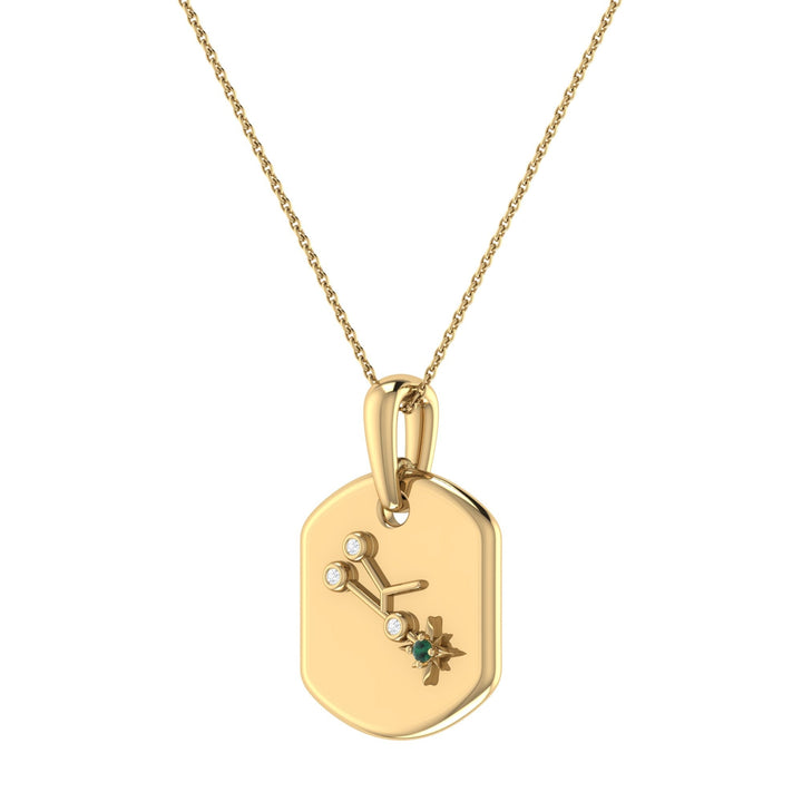 Taurus Bull Emerald & Diamond Constellation Tag Pendant Necklace in 14K Yellow Gold Vermeil on Sterling Silver