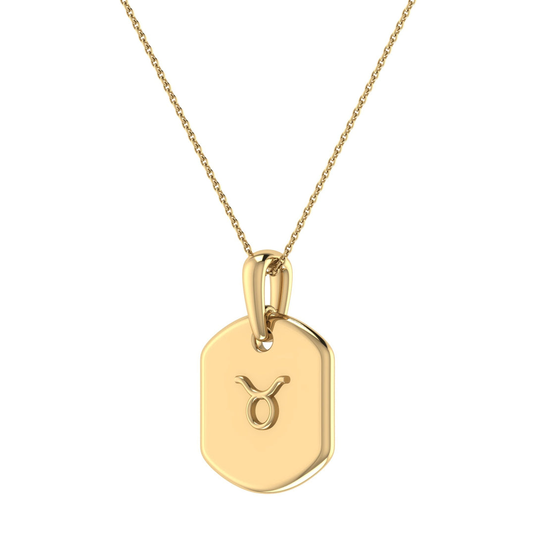 Taurus Bull Emerald & Diamond Constellation Tag Pendant Necklace in 14K Yellow Gold