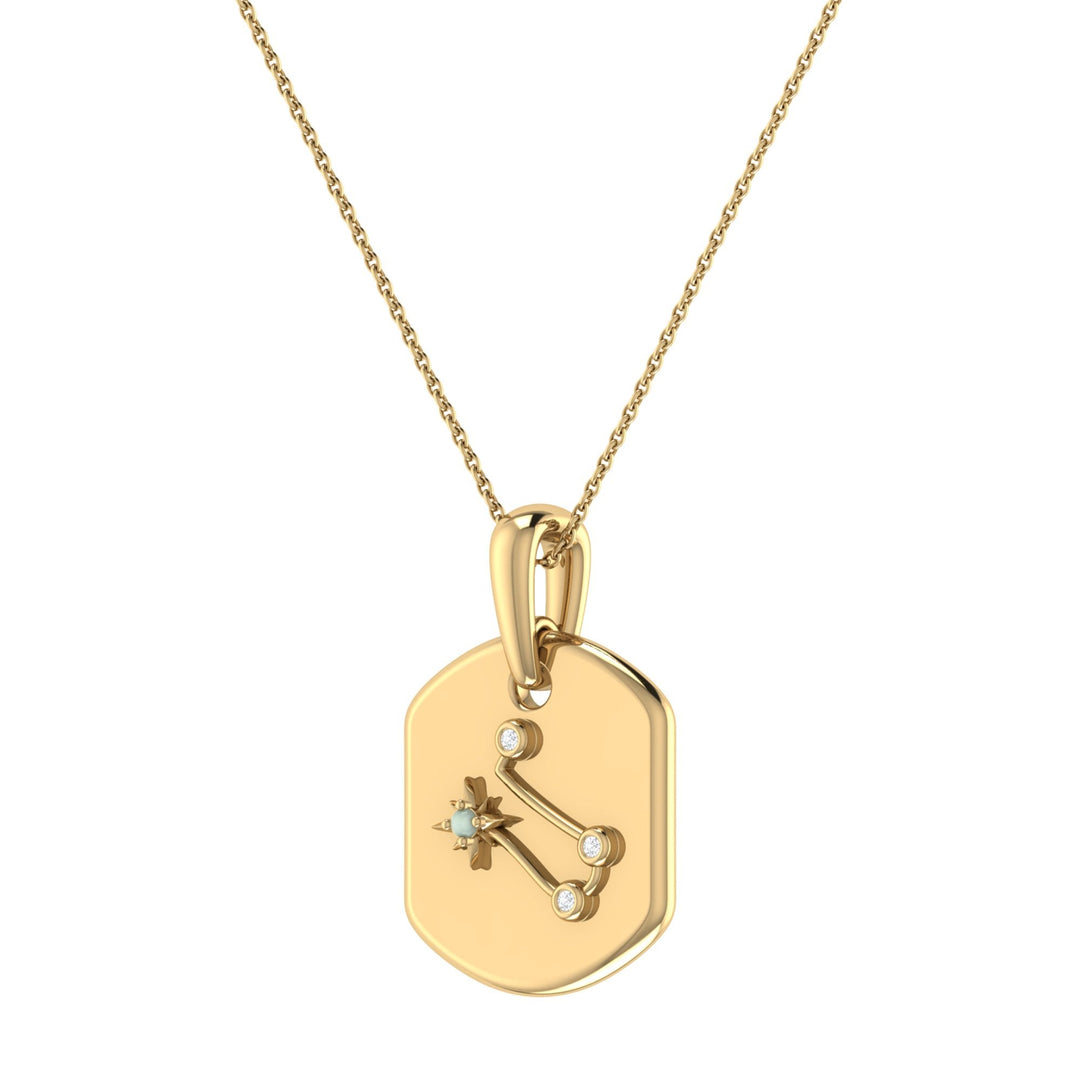 Gemini Twin Moonstone & Diamond Constellation Tag Pendant Necklace in 14K Yellow Gold Vermeil on Sterling Silver