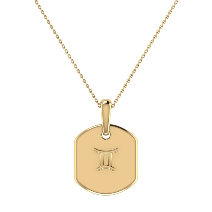 Gemini Twin Moonstone & Diamond Constellation Tag Pendant Necklace in 14K Yellow Gold