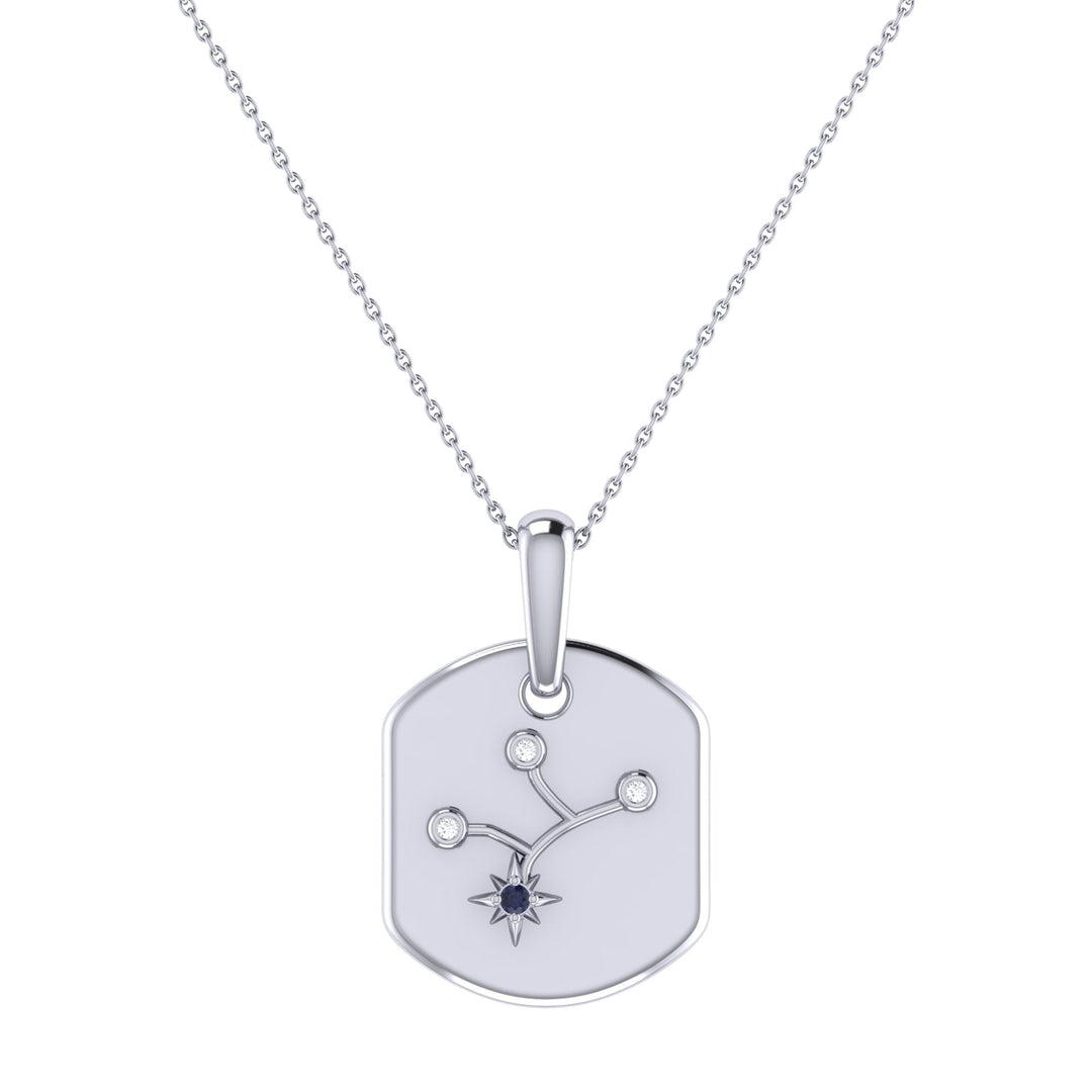 Virgo Maiden Blue Sapphire & Diamond Constellation Tag Pendant Necklace in 14K White Gold