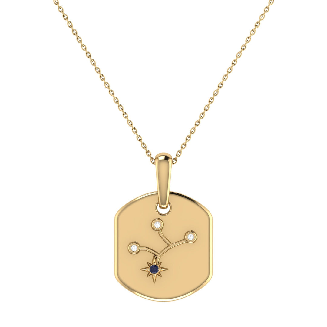 Virgo Maiden Blue Sapphire & Diamond Constellation Tag Pendant Necklace in 14K Yellow Gold