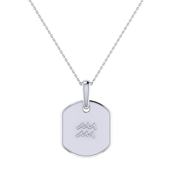 Aquarius Water-Bearer Amethyst & Diamond Constellation Tag Pendant Necklace in 14K White Gold