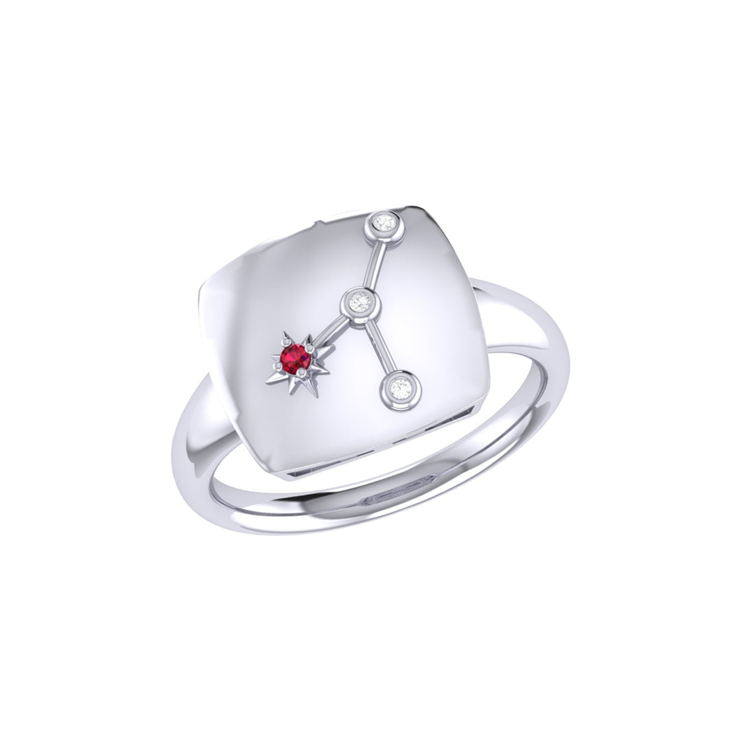 Cancer Crab Ruby & Diamond Constellation Signet Ring in 14K White Gold
