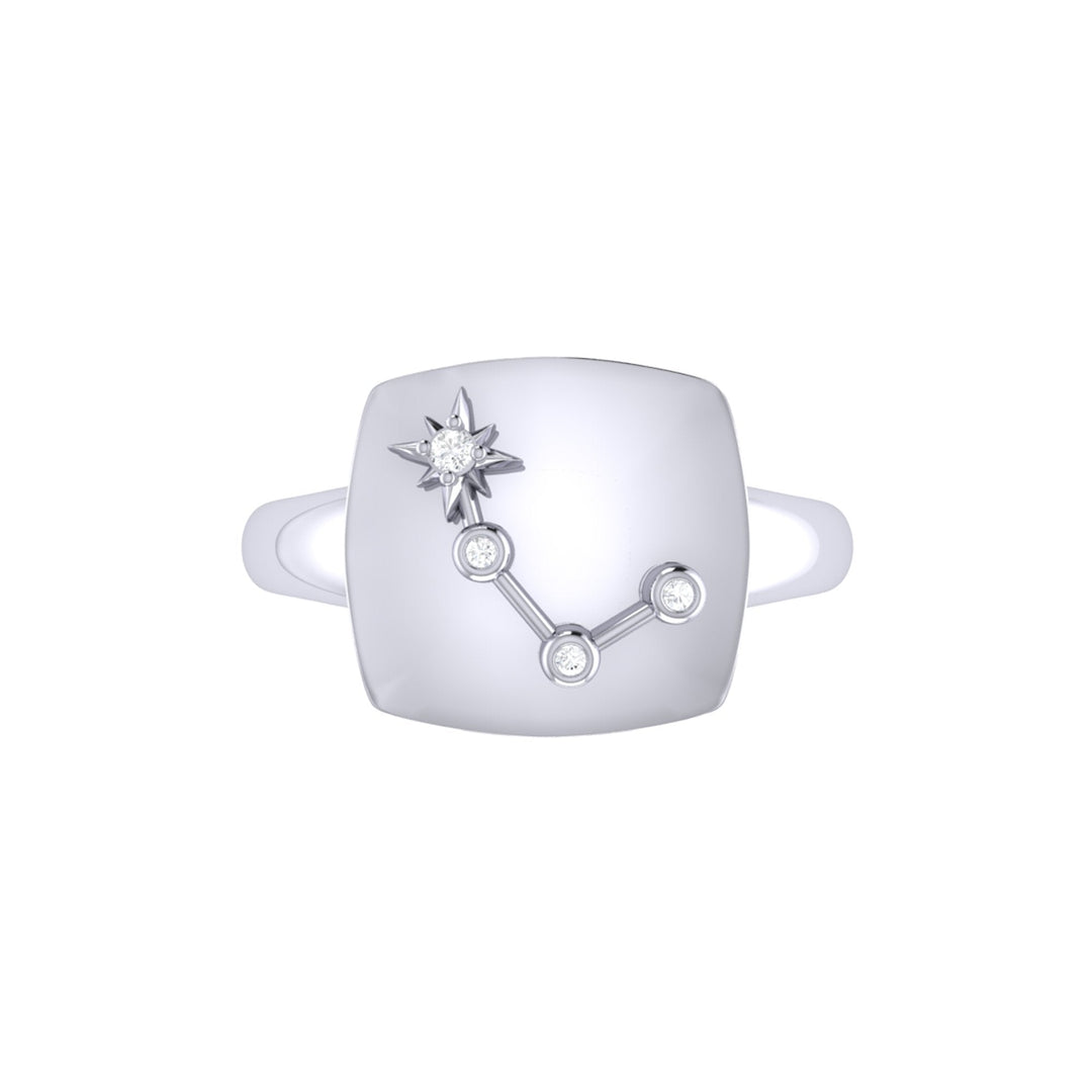Aries Ram Diamond Constellation Signet Ring in 14K White Gold