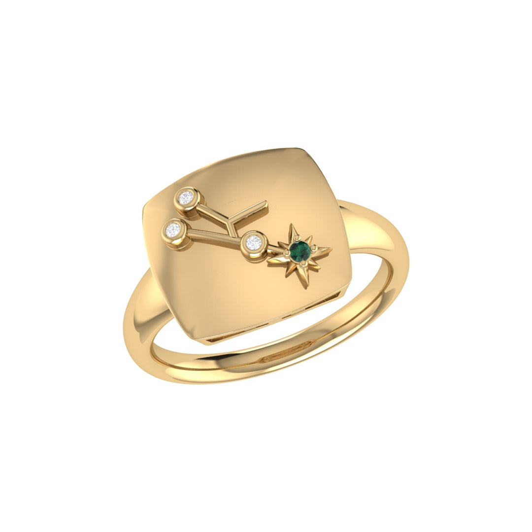 Taurus Bull Emerald & Diamond Constellation Signet Ring in 14K Yellow Gold